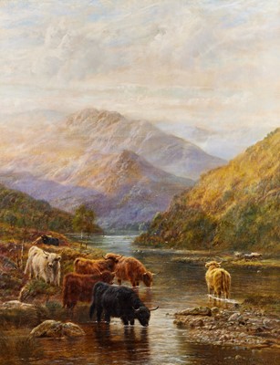 Lot 1083 - Robert F Watson (1855-1921) Shepherd and flock...