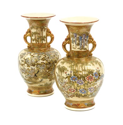 Lot 151 - A Pair of Satsuma Earthenware Vases, signed...