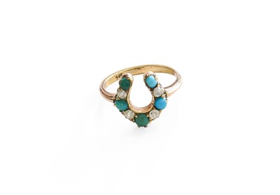 Lot 418 - A Turquoise and Diamond Horseshoe Motif Ring,...