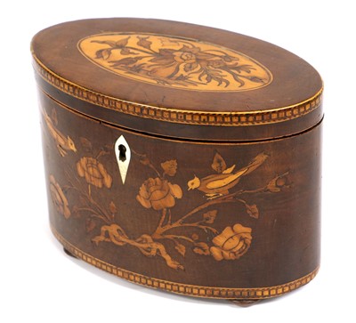 Lot 388 - A George III Mahogany and Marquetry Tea Caddy,...