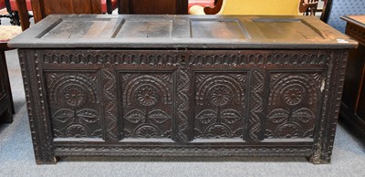 Lot 1163 - An Oak Coffer, 17th century, with four-panel...