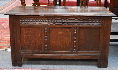 Lot 1164 - An Oak Coffer, 18th century, incorporating a...