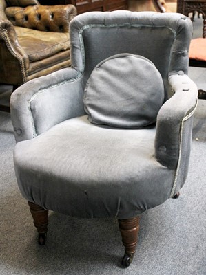 Lot 1329 - A Victorian Tub Armchair, in pale blue velvet...