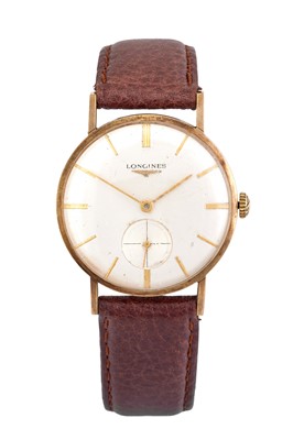 Lot 2384 - Longines: A 9 Carat Gold Wristwatch, signed...