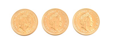 Lot 386 - 3x Elizabeth II, Sovereigns 2016; all...