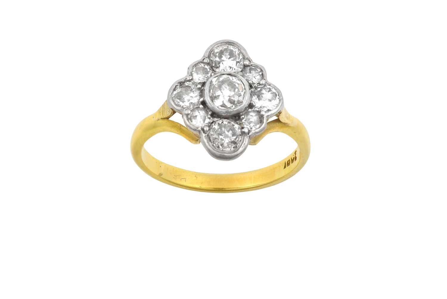 Lot 2072 - A Diamond Cluster Ring the central raised old...
