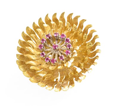 Lot 368 - An 18 Carat Gold Synthetic Ruby Cluster Brooch,...