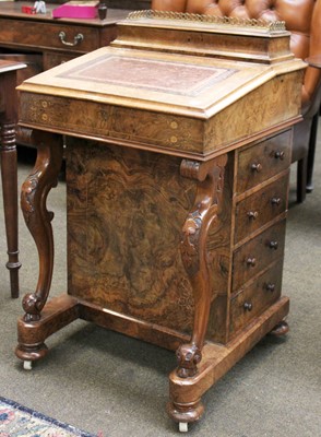 Lot 1452 - A Victorian Figured Walnut Davenport, inliad...