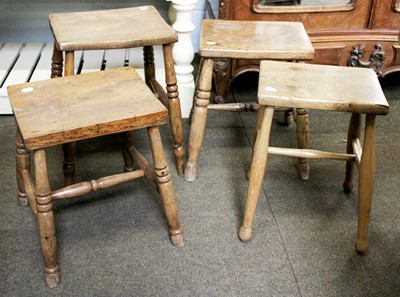 Lot 1396 - Four Victorian Ash and Elm Kitchen Stools (4)