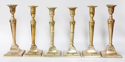 Lot 116 - Three Pairs of George III Brass candlesticks