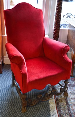 Lot 1346 - An 18th Century Style Red Upholstered Armchair,...