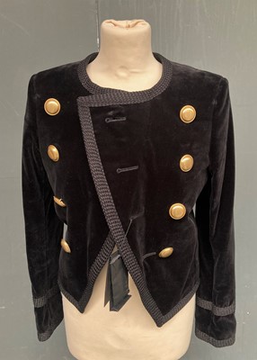 Lot 1025 - Saint Laurent Black Velvet Jacket Trouser Suit,...
