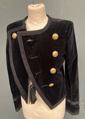 Lot 1025 - Saint Laurent Black Velvet Jacket Trouser Suit,...