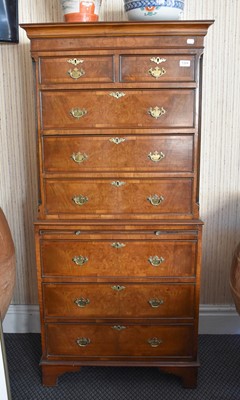 Lot 1354 - A Reproduction Burr Walnut Chest on Chest,...