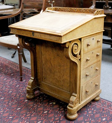 Lot 1225 - A Victorian Bleached Walnut Davenport, with...