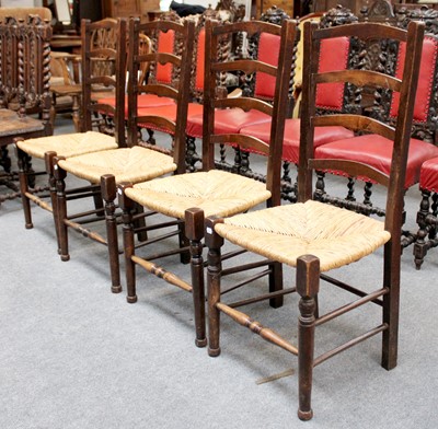 Lot 1155 - A Set of Four Oak Ladder Back Country Kitchen...