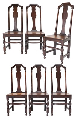 Lot 1267 - A Set of Six Joined Oak High-Back Dining...