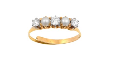Lot 2136 - A Pearl and Diamond Five Stone Ring the...