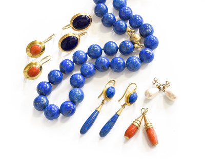 Lot 456 - A Lapis Lazuli Necklace, with ball fastening,...