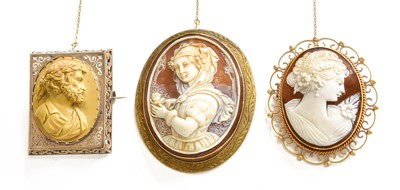 Lot 445 - A Lava Cameo Brooch, the oval cameo set in a...