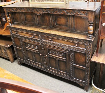 Lot 1475 - A 17th century Style Oak Court Cupboard,...