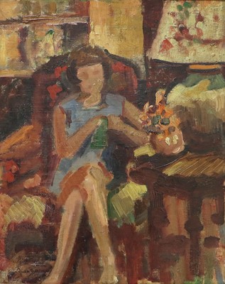 Lot 634 - Owen Bowen ROI, PRCamA (1873-1967) Lady seated...