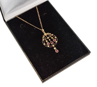 Lot 404 - A Garnet and Split Pearl Pendant on Chain,...