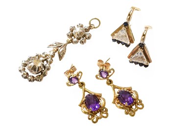 Lot 383 - A Pair of 9 Carat Gold Amethyst Drop Earrings,...