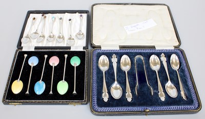 Lot 61 - Two Cased Sets of Six Silver Teaspoons, one...