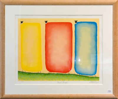 Lot 1074 - Mackenzie Thorpe (b.1956) "Three Sheep" Signed,...