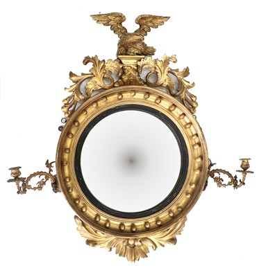 Lot 376 - A Regency Carved Giltwood Convex Mirror, early...