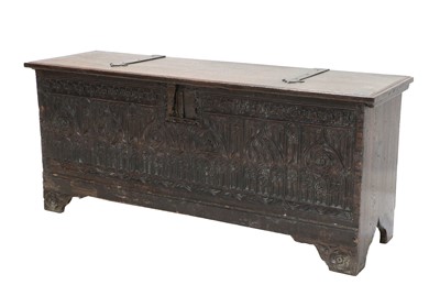 Lot 281 - A 17th Century Oak Chest, the moulded lid with...