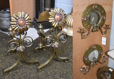 Lot 1510 - A Pair of Brass and Copper Two Branch Wall...