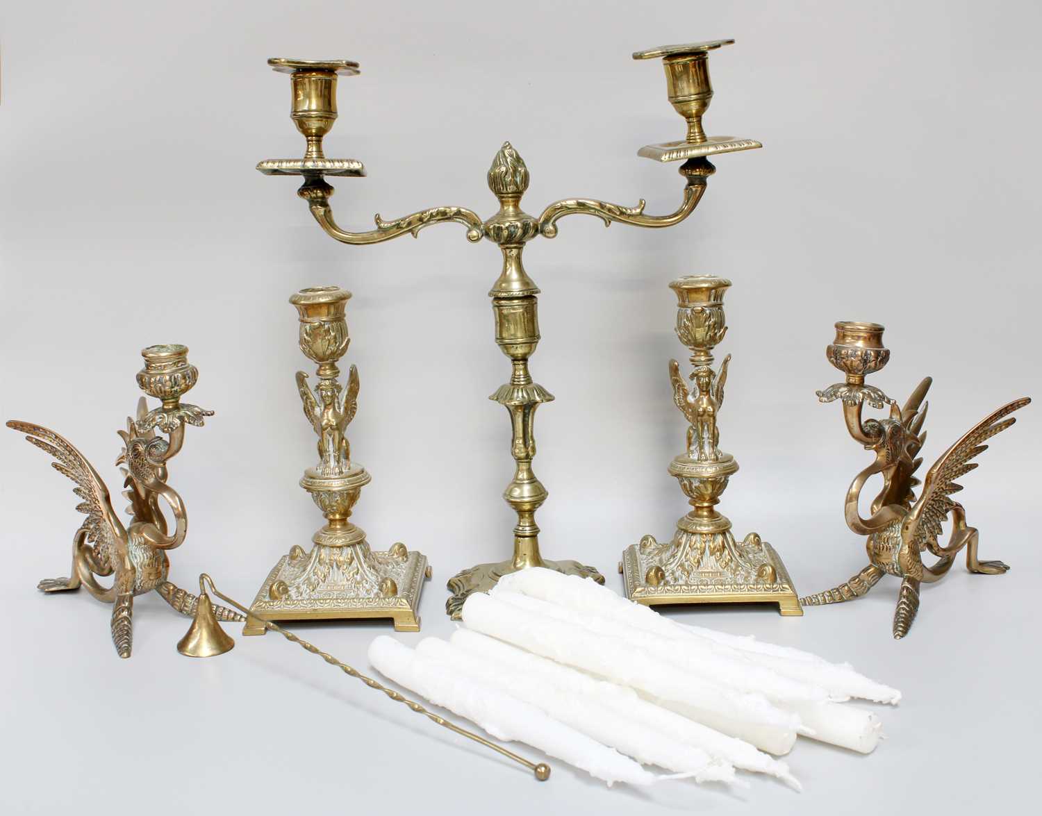 Lot 158 - A Pair of Brass Candlesticks as Dragons;...