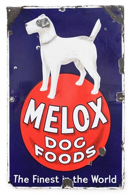 Lot 3202 - Melox Dog Foods -The Finest In The World Enamel Sign