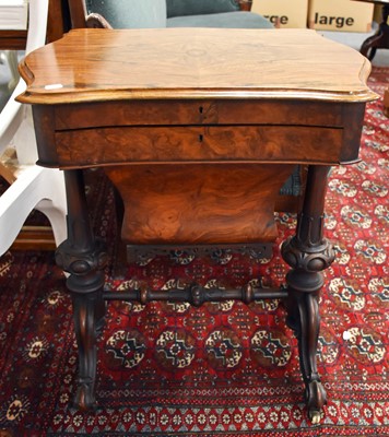 Lot 1204 - A Victorian Walnut Work Table, the hinged...