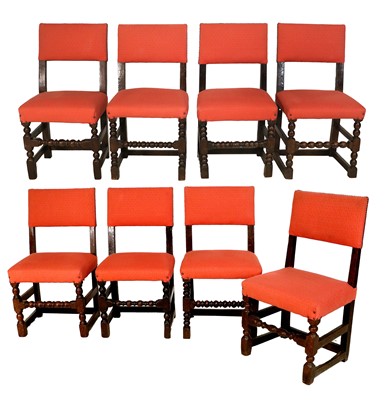 Lot 1341 - A Harlequin Set of Eight Oak Upholstered Back...