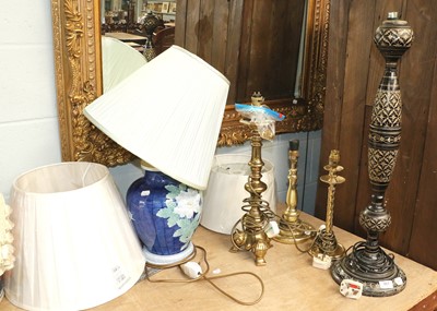 Lot 357 - A Large Black Gilt and Enamel Table Lamp,...