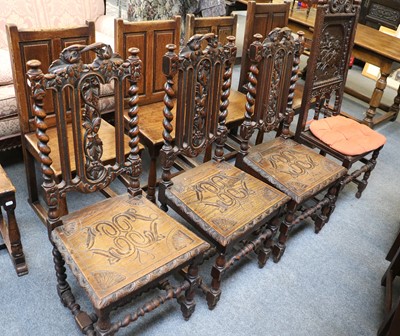 Lot 1323 - A Victorian Heavily Carved Oak Hall Chair, in...