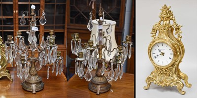 Lot 274 - A Pair of Lustre Drop and Gilt Metal...