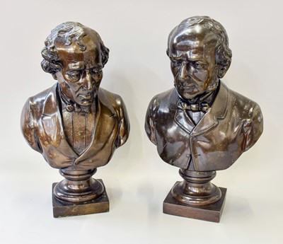 Lot 284 - A Pair of Patinated Metal Busts of Disraeli...