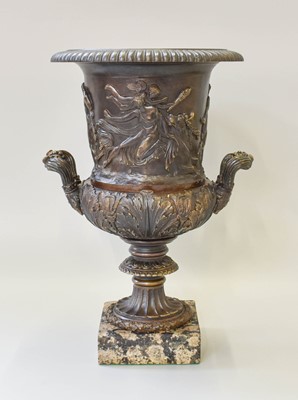 Lot 277 - A Patinated Metal Campara Urn, cast in relief...