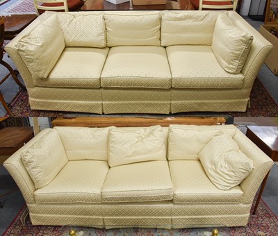 Lot 1274 - A Pair of Feather Filled Three Seater Sofas,...