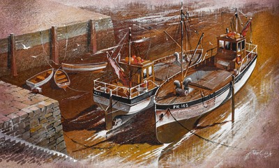 Lot 1041 - Peter Caldwell (20th Century) Moored fishing...