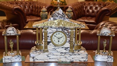 Lot 1371 - A Marble Mantel Timepiece with Garniture,...