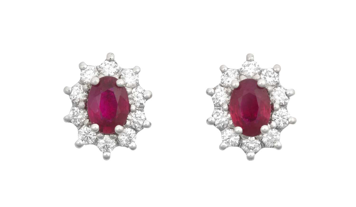 Lot 2015 - A Pair of 18 Carat White Gold Ruby and Diamond...