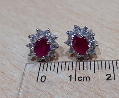 Lot 2015 - A Pair of 18 Carat White Gold Ruby and Diamond...