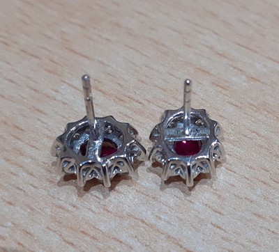 Lot 2015 - A Pair of 18 Carat White Gold Ruby and Diamond...