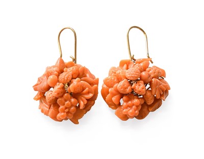 Lot 335 - A Pair of Coral Drop Earrings, the coral...