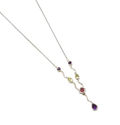 Lot 346 - An 18 Carat White Gold Multi Gemstone Necklace,...